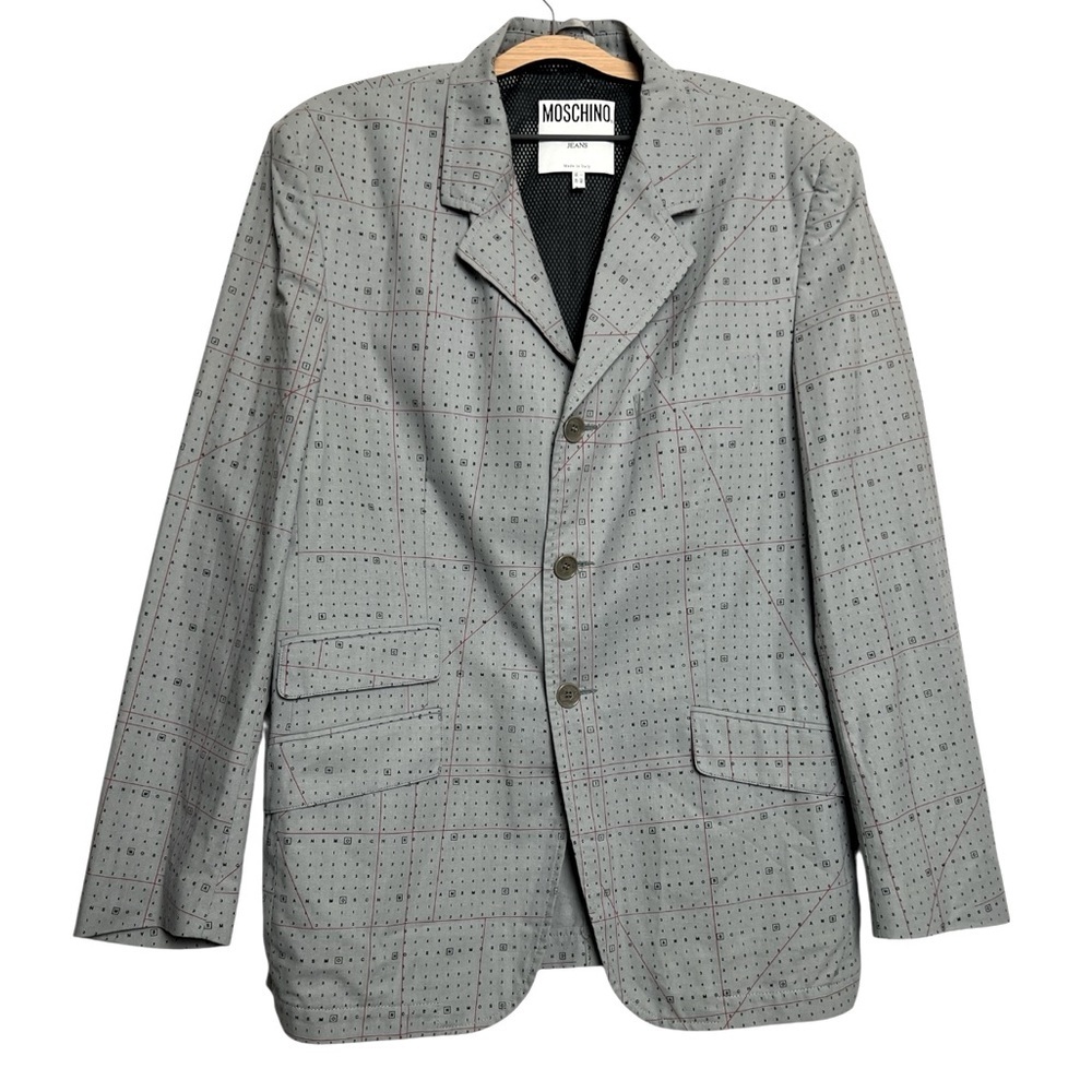 Vintage Moschino Jeans Patterned Gray Blazer Lightweight Cotton 40